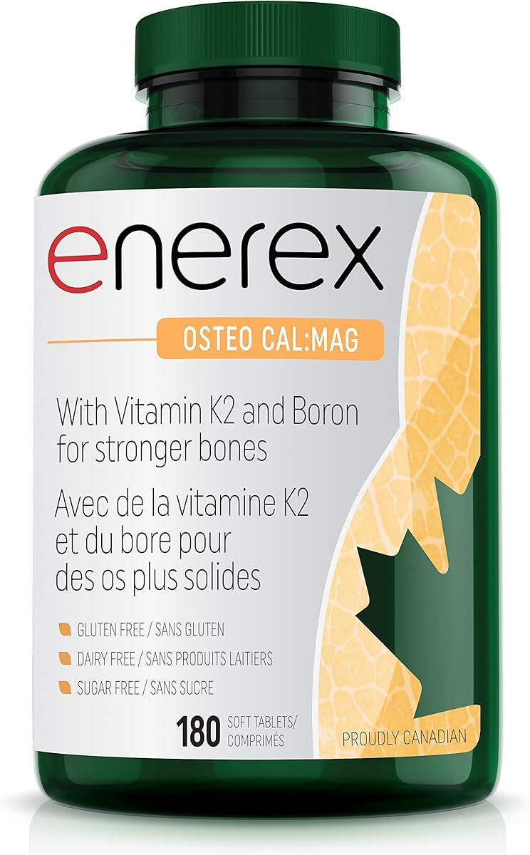 ENEREX ENEREX - Osteo Cal:Mag 180 Tablets 60-Day Supply - Gluten & Dairy-Free - Helps in the Development and Maintenance of Bone - Calcium, Magnesium, Organic Raw Kale, Bamboo Extract, Boron, Vitamin K2 & D3