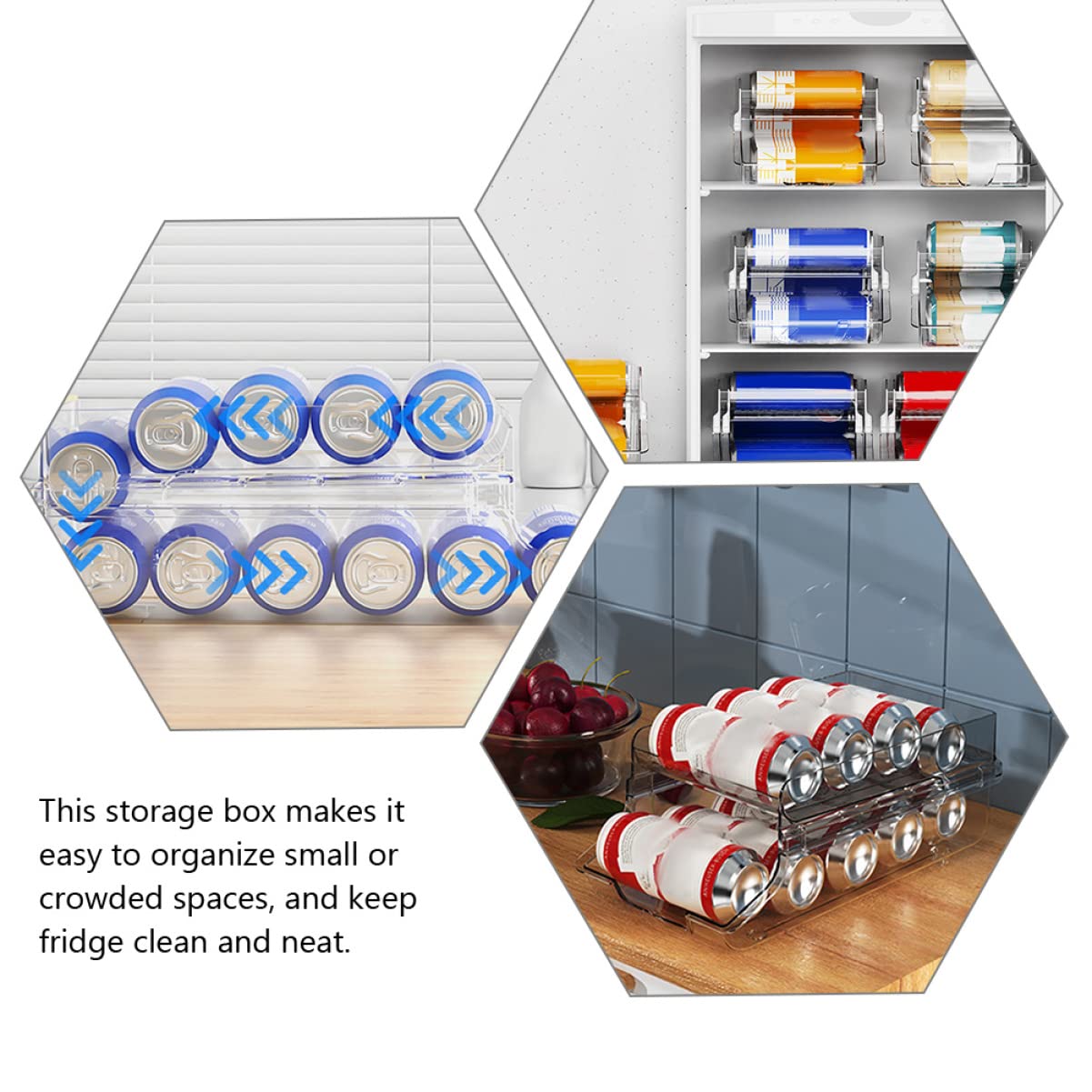 Organizador de Bebidas de Doble Capa para Refrigerador Diseño Apilable y Dispensador Automático de Latas de Plástico para Cocina y Tienda