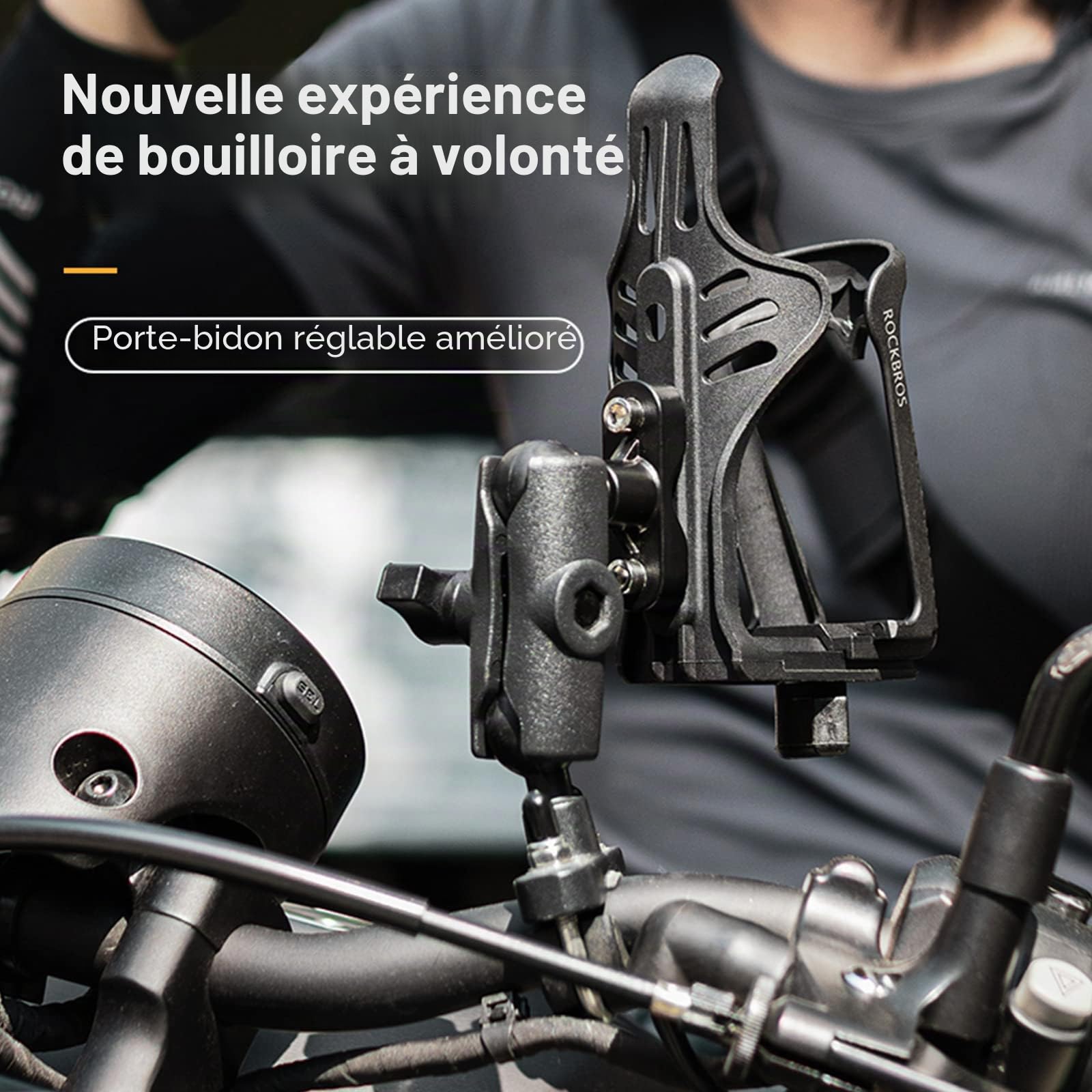 ROCKBROS Porte-bouteille pour vélo, moto, avec rotation à 360 °, réglable, léger, porte-gobelet pour vélo, moto