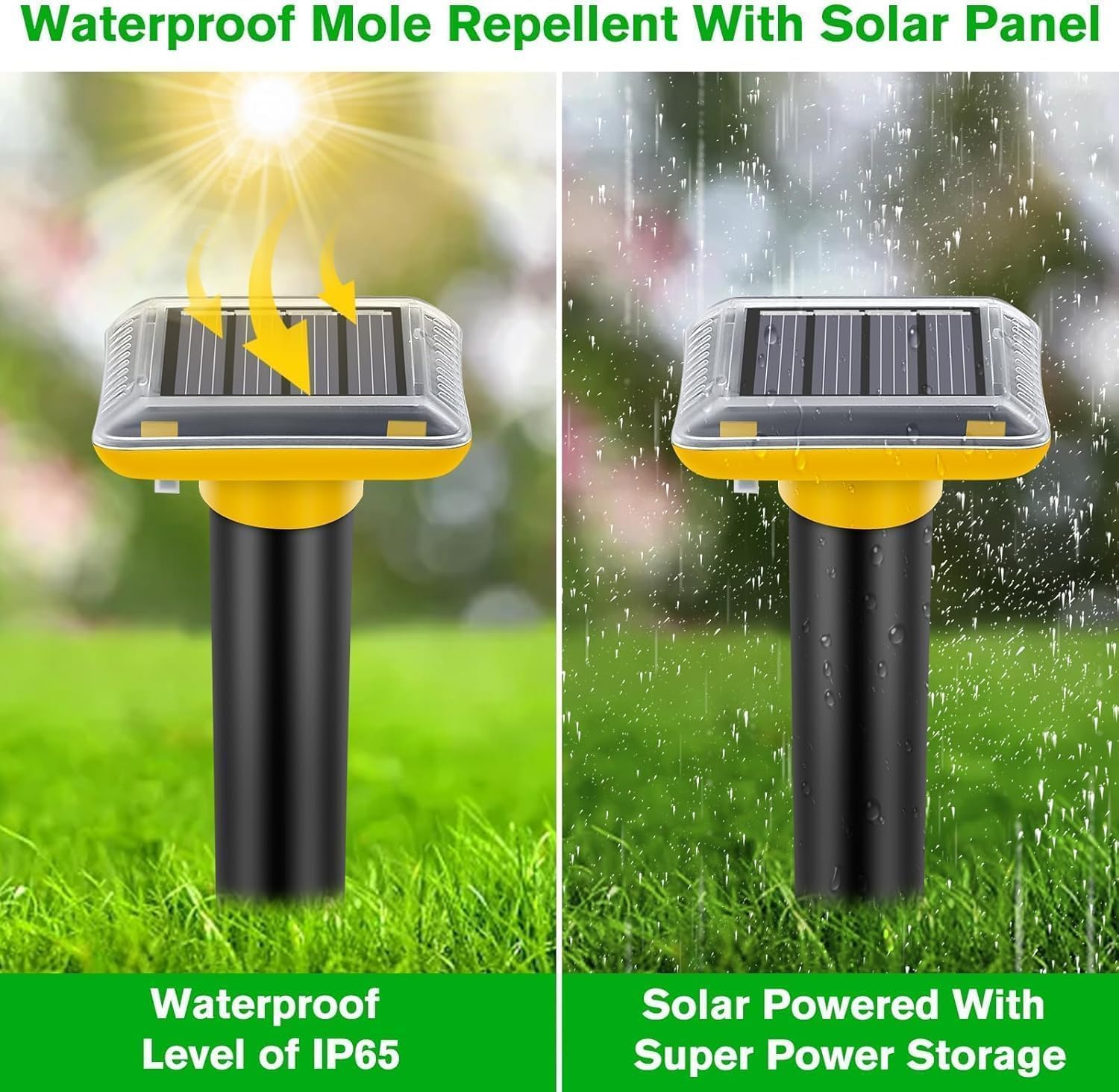 Repellente per talpe ad ultrasuoni per esterni, alimentato a energia solare, per prato, cortile e giardino, trappole per talpe, respinge efficacemente la marmotta di serpenti e arvicole, giallo