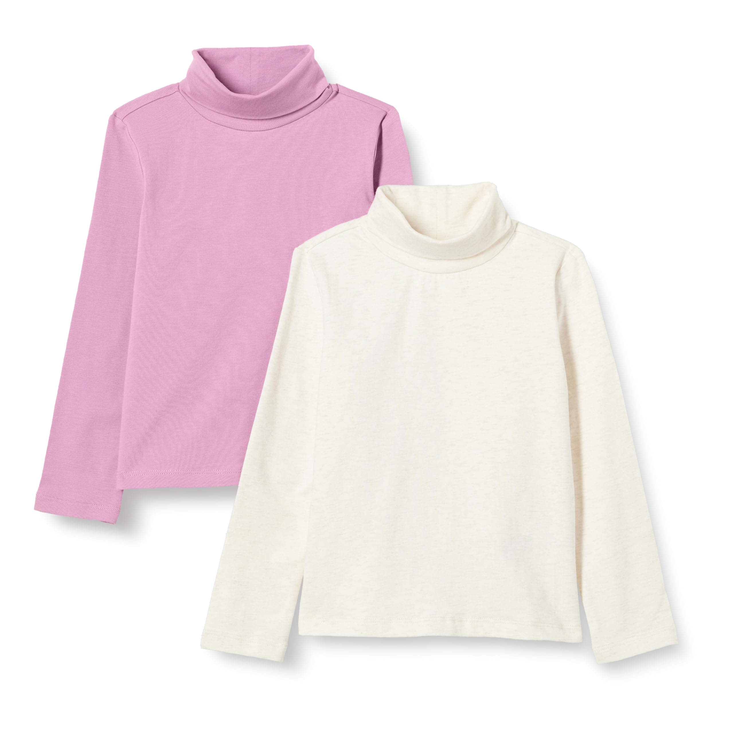 Amazon Essentials Girls' Slim Fit Cotton Stretch Turtleneck T-Shirt, Pack of 2, Oatmeal Heather/Mauve, Large