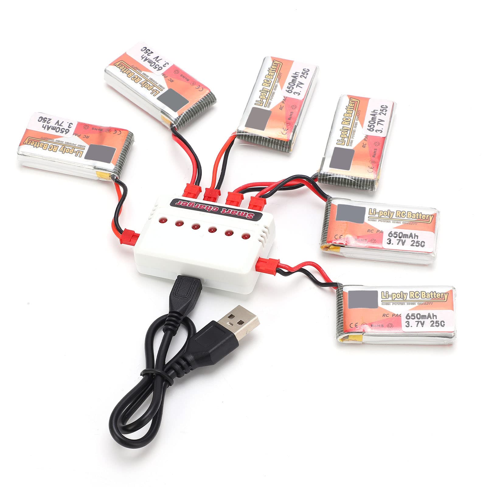 6 uds 3,7 V 650mAh batería Lipo recargable enchufe JST cargador 6 en 1 RC coche barco aviones
