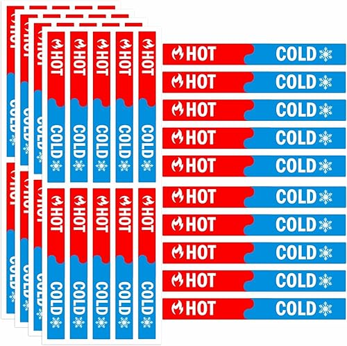 20 calcomanías epoxi para agua fría y caliente, 1/4 x 2.5 pulgadas, autoadhesivas 3D, indicador de agua fría y caliente, etiquetas impermeables para