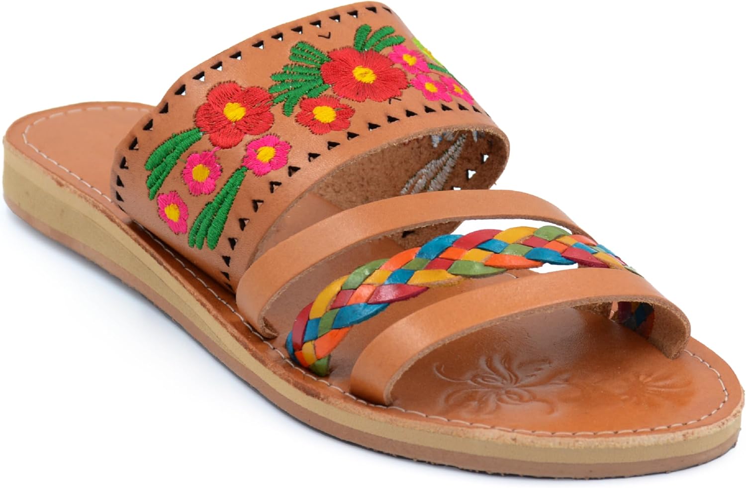 Mexican Leather Sandals: Summer Essential with Embroidered Flowers Mexican Leather Sandals: Summer Essential with Embroidered Flowers