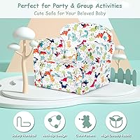 Vista 29 de Costzon Flyman - Sofá para niños, sillón con reposabrazos con patrón, muebles para niños pequeños con construcción de madera resistente, preescolar