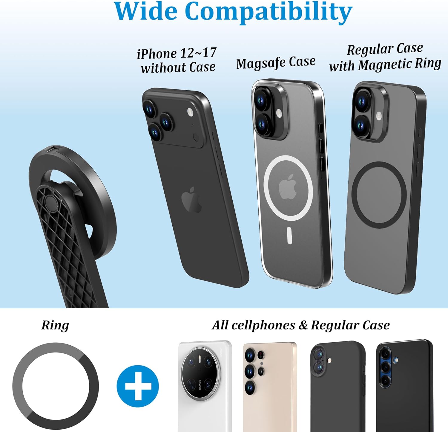 PlusAcc 69” Magnetic Selfie Stick Tripod - Extendable Phone Mount for MagSafe, 360°Rotation Travel Stand with Rechargeable Remote, Compatible with iPhone, Camera, Video Recording