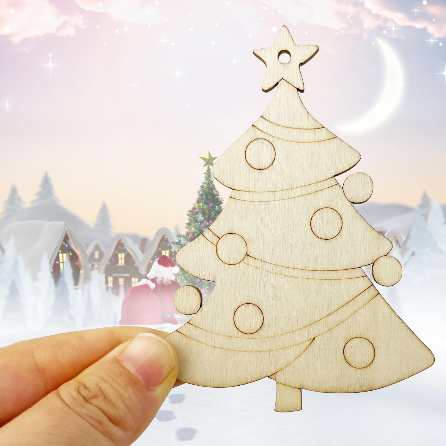 30 Stück DIY-Weihnachtsbaum-Anhänger Aus Holz – 9,1 X 8,9 Cm, Unlackiert, Mit Hanfseil Zum Bemalen