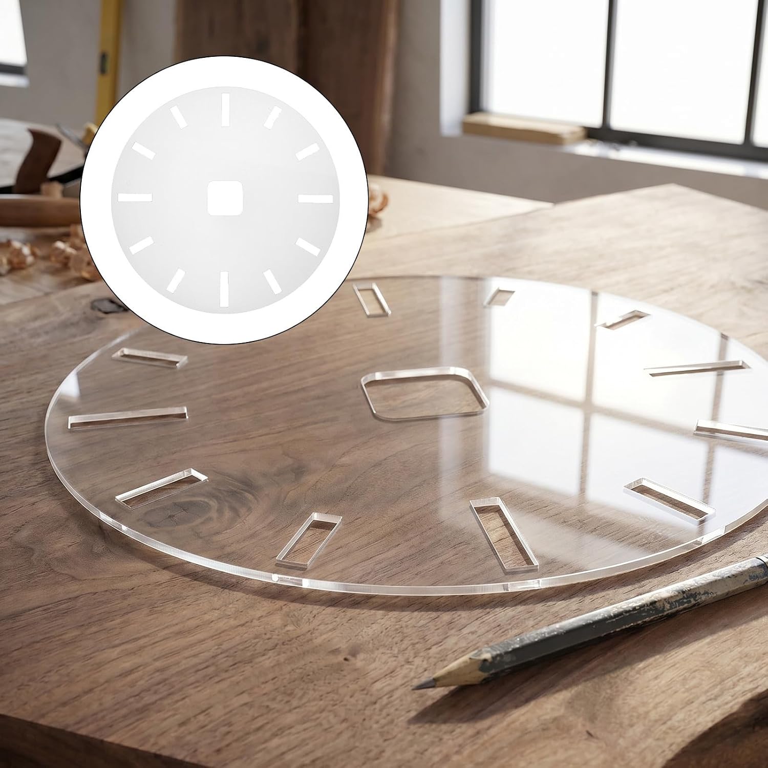Acrylic Clock Face Template 16 Inch Circle Router Template for Woodworking with Marking Standard Clock Movement and DIY Projects