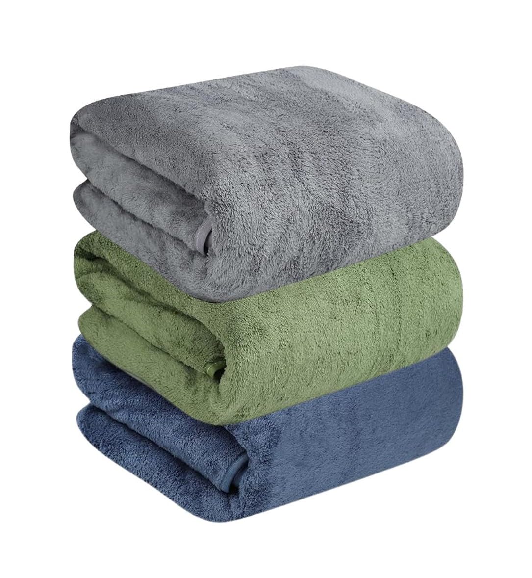 MAXOSHINE Microfiber Towels for Bath Large Size-Super Soft Coral Fleece Bathing Towel with Hook Quick Dry Super Absorbent-Bath Towel for Men and Women-70x140 cm, 350 GSM, Pack of 3