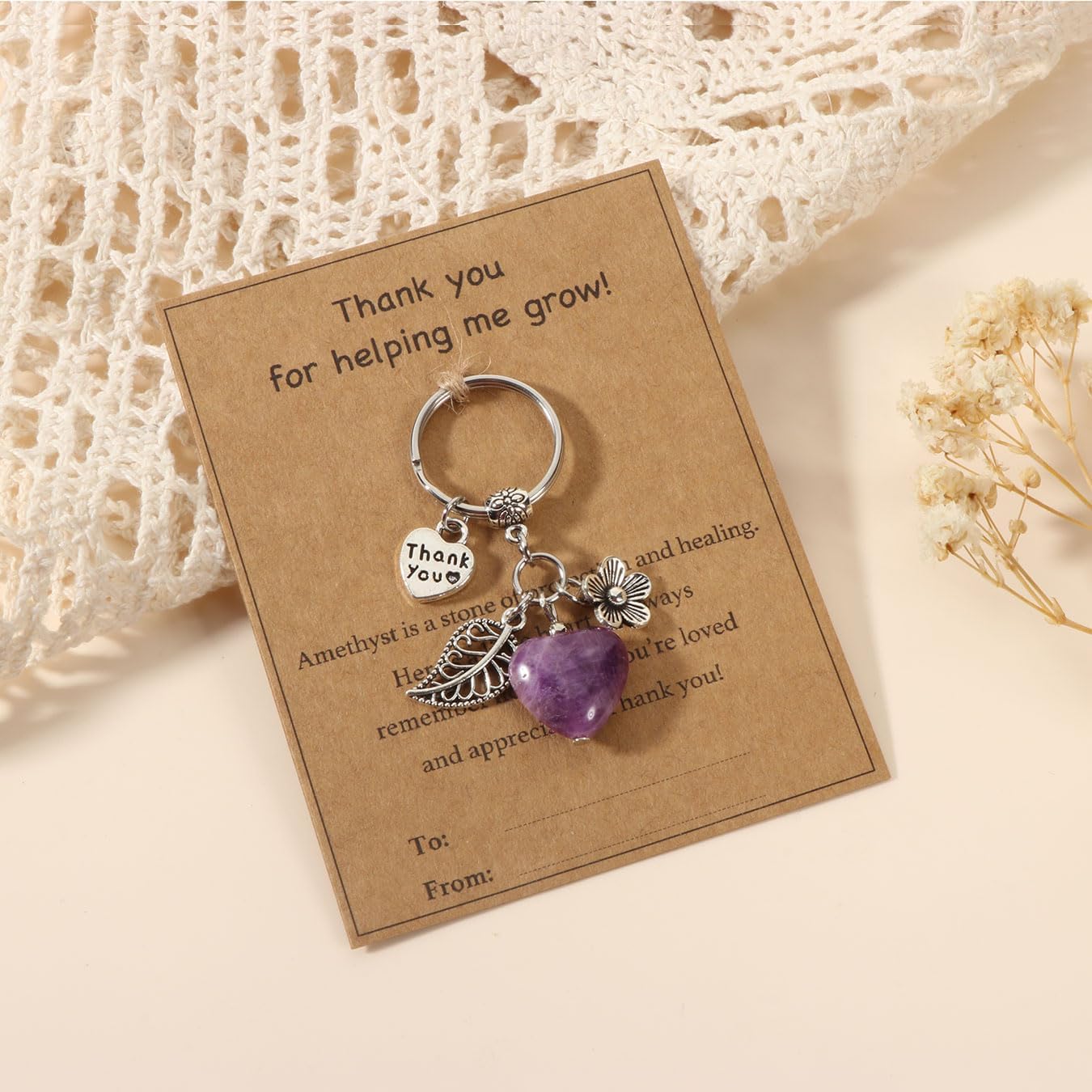 Teacher Appreciation Natural Crystal Keychain, Christmas Valentines Day Thank You for Helping Me Grow Teacher Gifts - Image 2