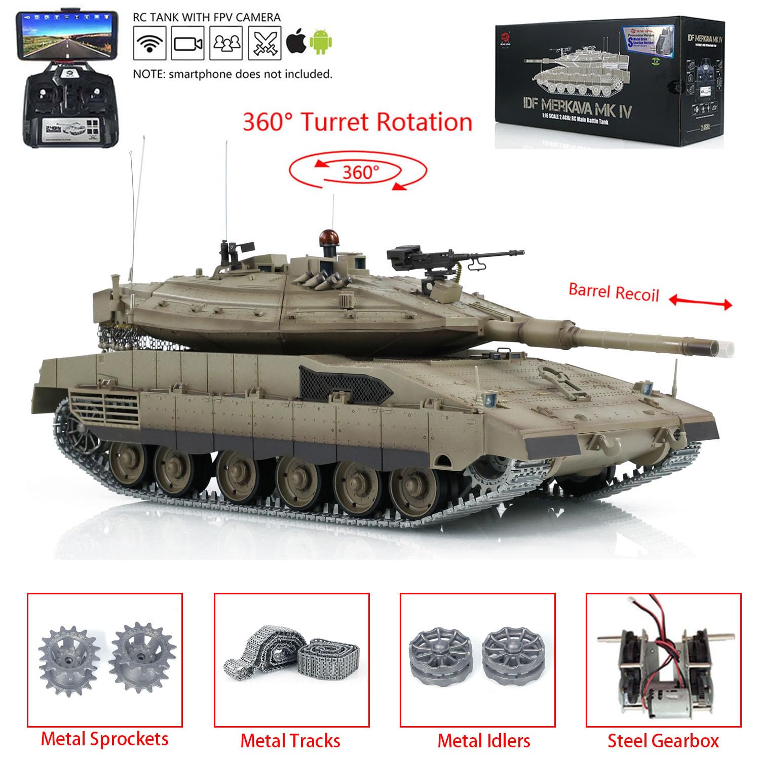 TOUCAN RC HOBBY 1:16 3958 RC Main Battle Tank IDF Merkava MK IV FPV Upgrade Edition