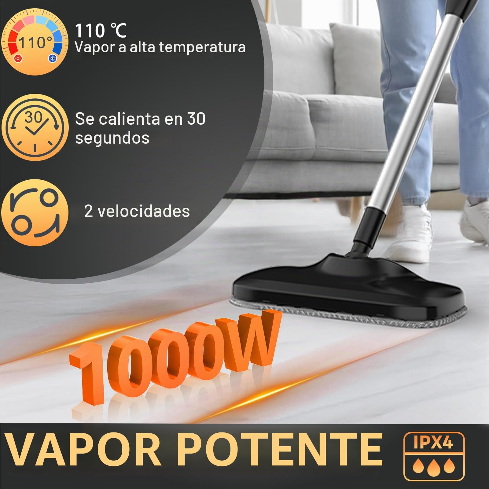 Limpiador a Vapor 17 en 1, Vapor de Mano con Mopa, 30s Calentamiento Rápido, 1000W Alta Presión, Limpieza Multifuncional para Suelos, Azulejos, Ventanas, Cocina y Baño, Sin Químicos
