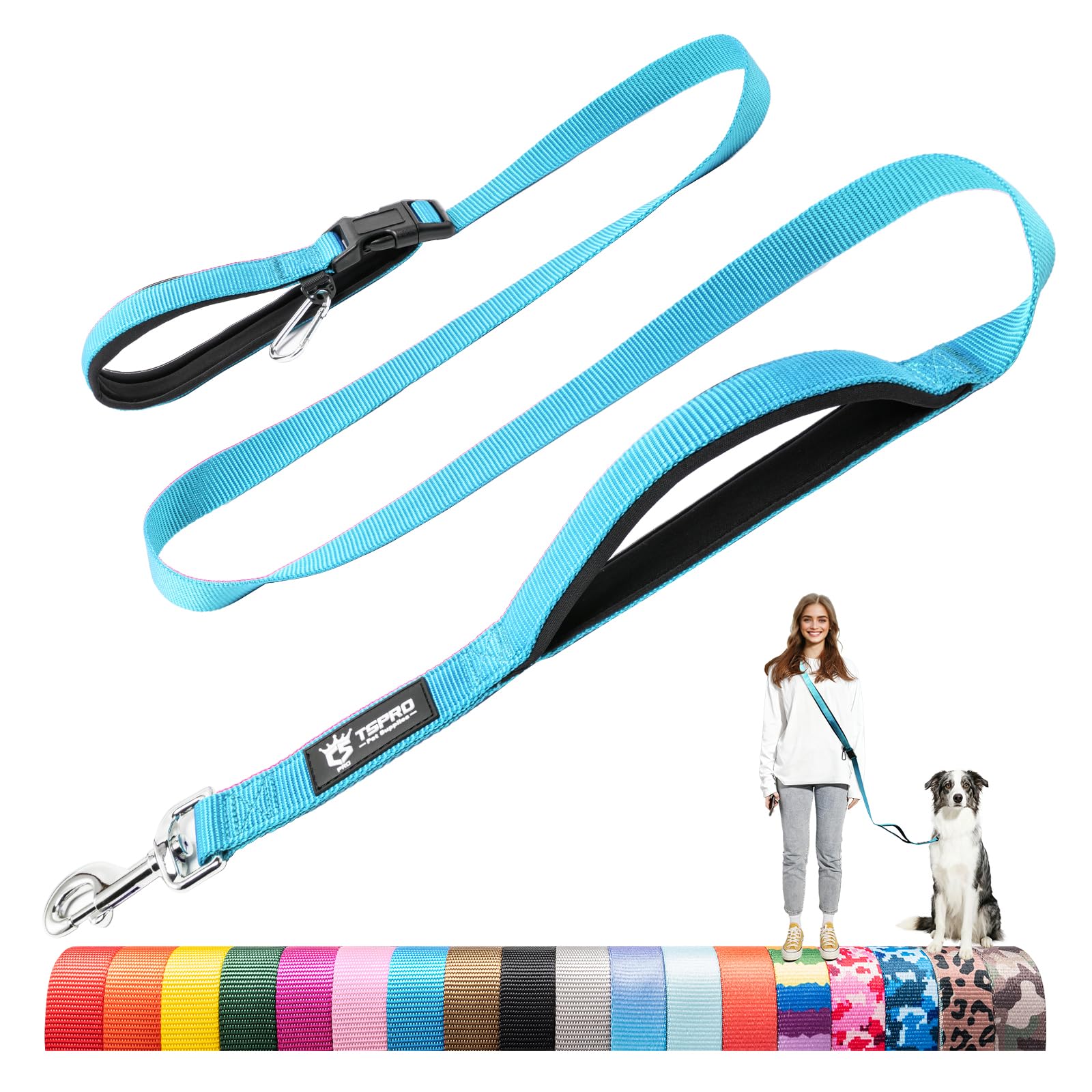 TSPRO Hands Free Dog Lead with Padded Handle & Safety Metal Buckle, Adjustable Durable Lead for Walking & Running, Medium to Large Dogs (Blue 25) â image 1
