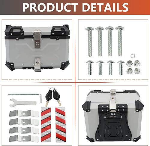 Miniatura 4 de labwork 55L motocicleta Top Case Tail Box con respaldo y placa de montaje Aleación de aluminio duro Estanqueidad de seguridad contra robo Metal