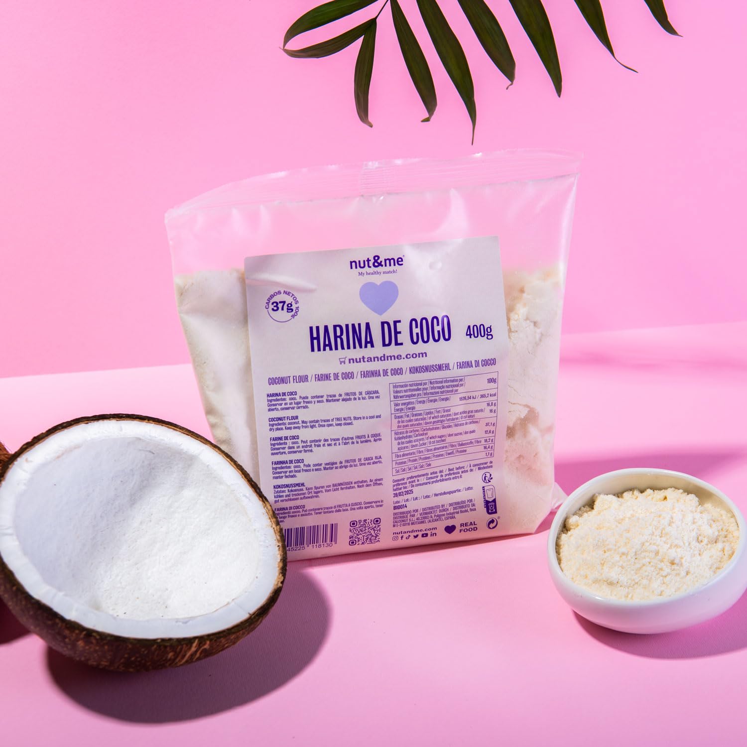 Farine de Noix de Coco 1,2 Kg nut&me | sain - sans gluten, sans additifs | Keto | végétalienne | Pâtisserie | Pack 3 x 400 g