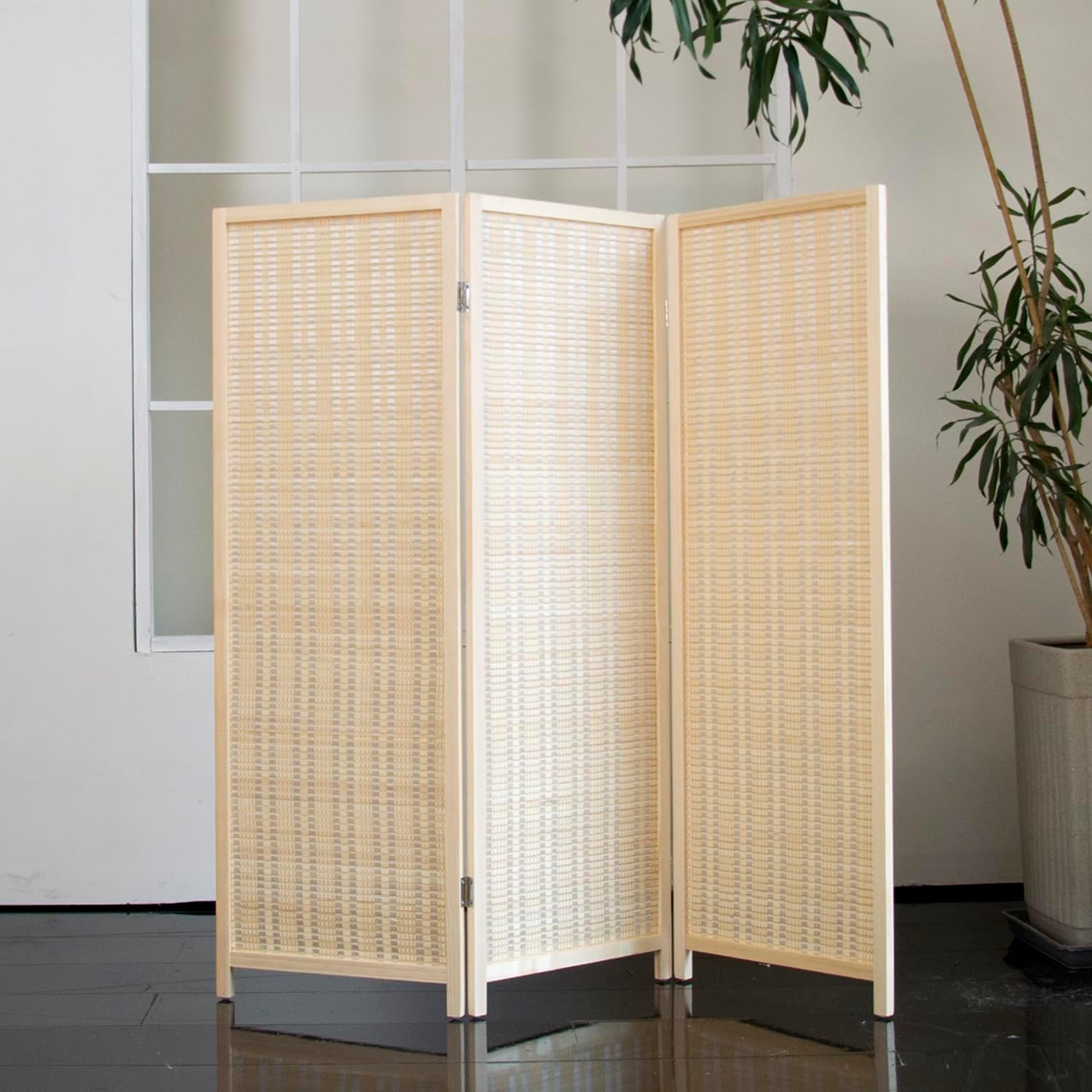 6 Panel Short Room Divider – 3.9 ft Tall Double-Side Folding Privacy Screen, Natural Beige Bamboo Partition Wall for Home Office, Living Room & Corner Spaces