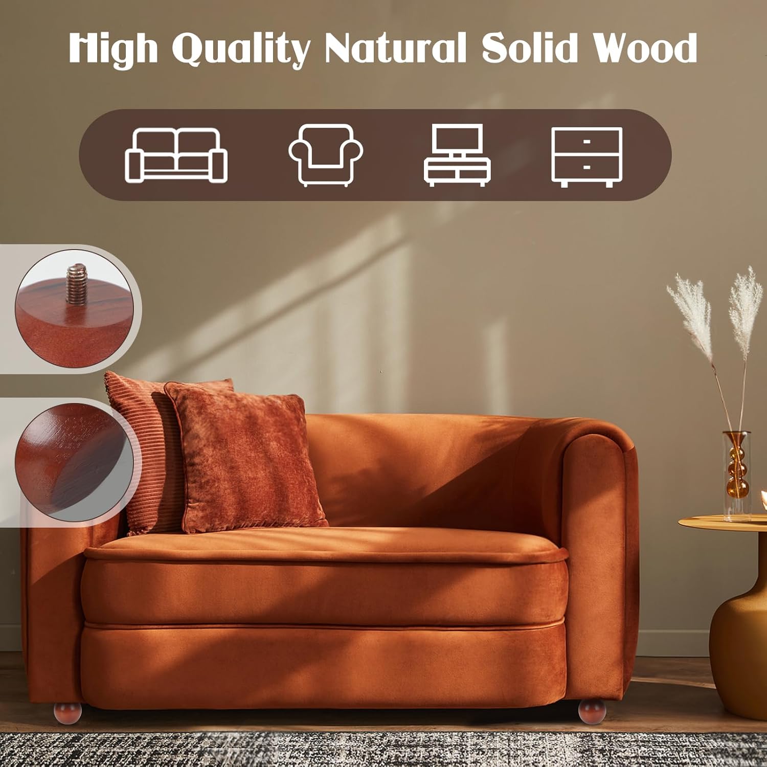 4 Inch Wooden Sofa Legs Set of 4 Walnut Wood Round Sofa Legs with Mounting Plate Screws Solid Wood Furniture Feet for Couch Bed Cabinet Bookcase Ottoman