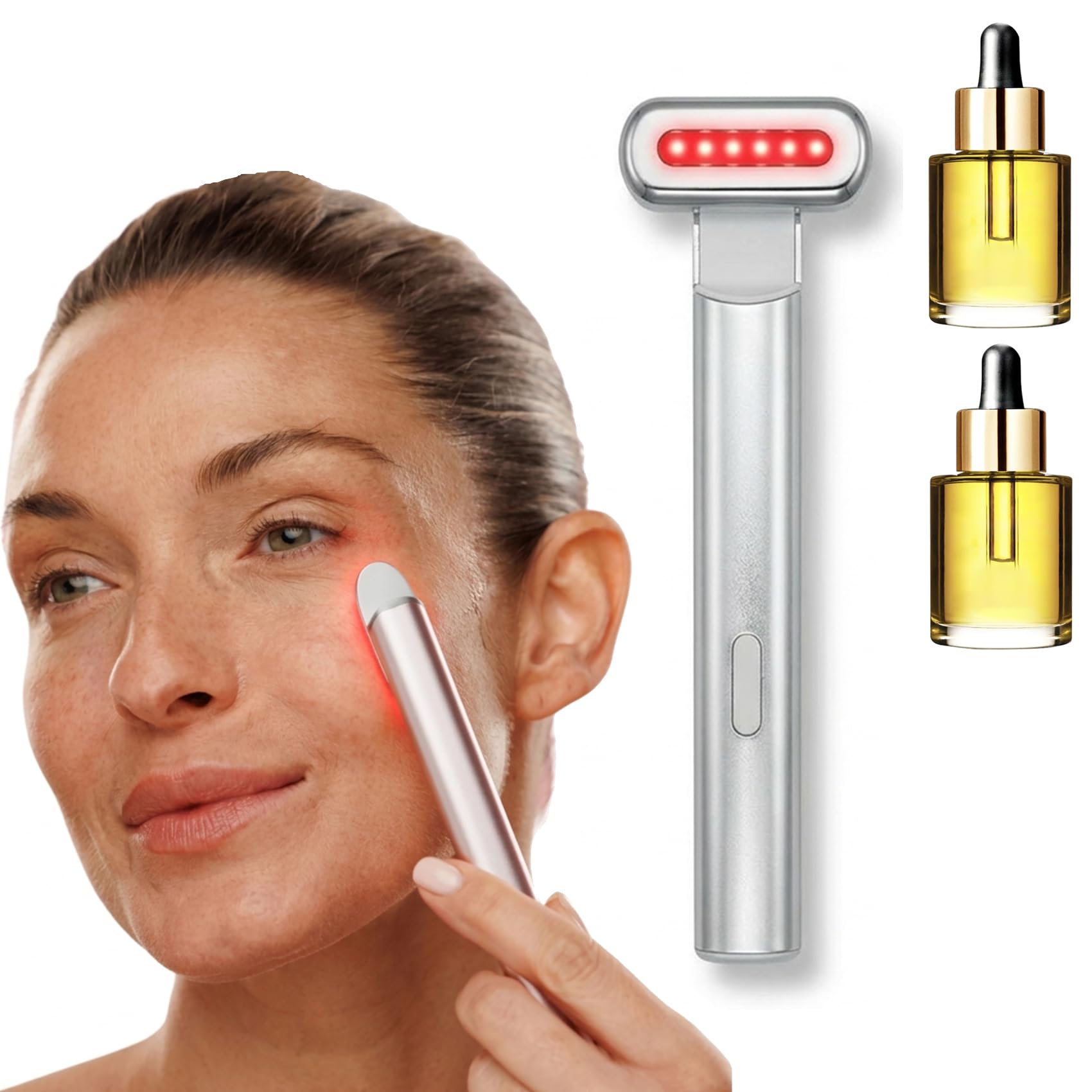 Nuvaskin Anti Cernes Appareil - Soin Integral du Regard :Stylo & Serum Activateur, Rajeunissement Cutané Par Lumière Rouge Et Bleue, Technologie de Micro-vibrations, Ergonomique et Portable (Argent)