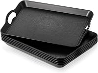 Vista 7 de 6 bandejas para servir con asas para comer, bandeja de plástico multiusos de 16 x 11 pulgadas, bandeja rectangular antideslizante decorativa