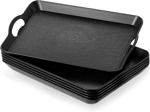 Miniatura 7 de 6 bandejas para servir con asas para comer, bandeja de plástico multiusos de 16 x 11 pulgadas, bandeja rectangular antideslizante decorativa para