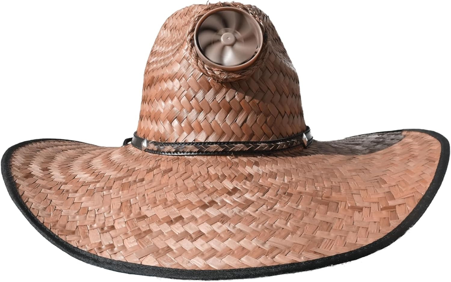 KOOL BREEZE SOLAR HAT - Gentlemen's Black Under with Thin Band Straw Hat - Solar Cooling Hat with Built-in Fan Sun - Extra Large