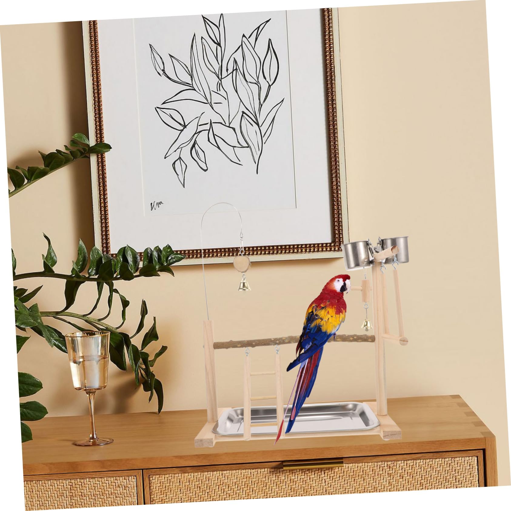 Sosoport de Madera Natural para Loros Juguete Percha para Pájaros Accesorios para Jaulas de Periquitos Escenario Interactivo para Aves