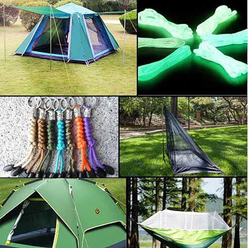 Miniatura 5 de Paquete de 6 cuerdas de paracaídas ligeras para campamento, tensor de cuerdas de 9 hebras, núcleo de 0.157 in x 13.1 ft, línea de tienda de campaña