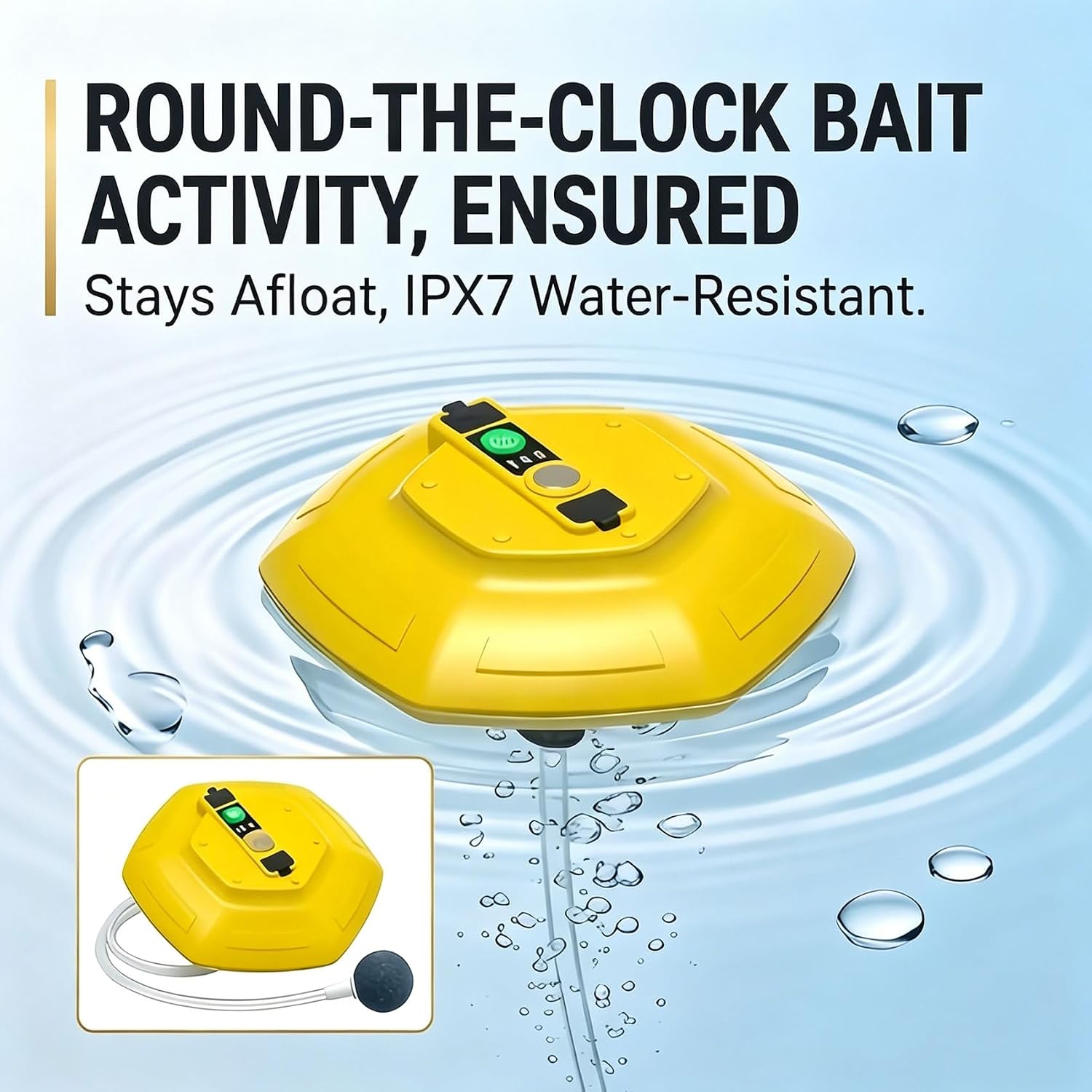 Floating Aerator for Live Bait,IPX7 Floating & Rechargeable Bait Bucket Aerator, Rechargeable Charging Portable Oxygen Pump,for Kayak,Shore and Boat Fishing,Fish Tank,Pond and Aquarium