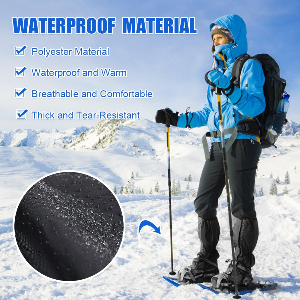Guetres de Randonnée Homme Femme,Guetre Chasse Imperméable,Guêtres D'extérieur de Montagne Réglables,Guetre Jambe de Protection avec Fermeture et Sangles Réglables pour Escalade, Ski - Noir