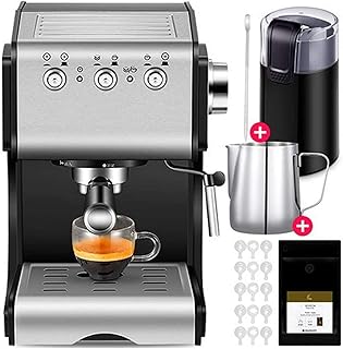 YQGOO Machine à café Maison Plein Semi-Automatique Italien Commercial Vapeur moussant Moulin électrique + café Sac Cadeau de Luxe
