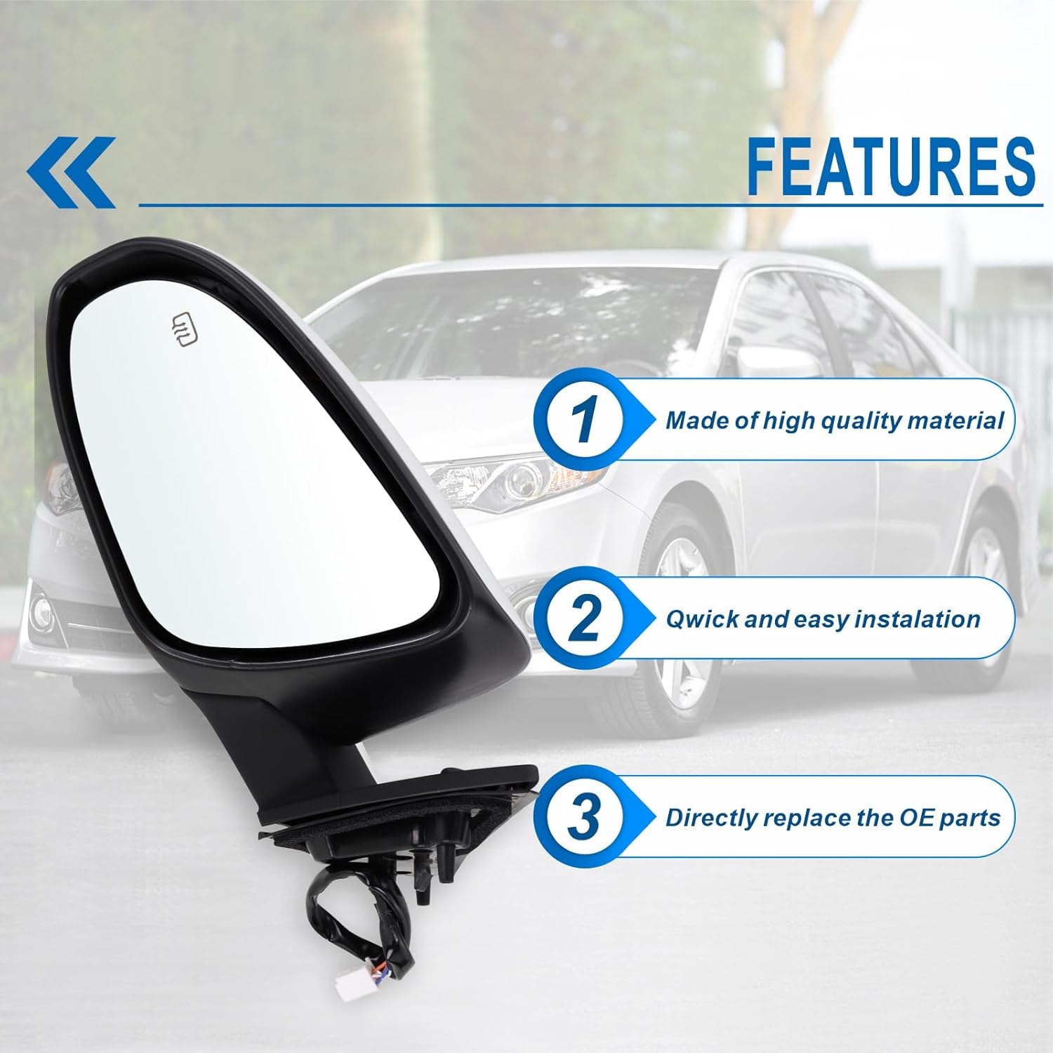 Left Driver Side Mirror Compatible With 2012 2013 2014 Toyota Camry with Manual Folding Power Glass Heated White Replace#8790906411(5Pins)