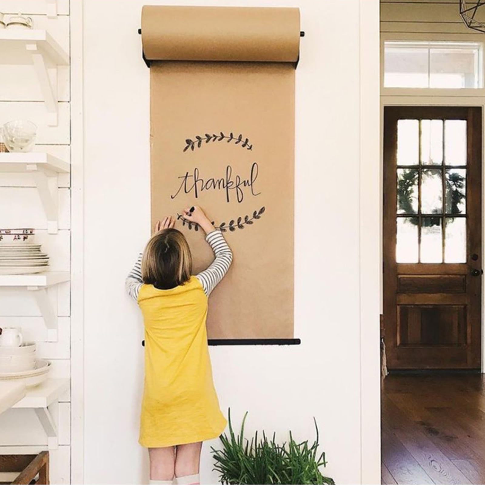 Porte-Rouleau de Papier Kraft Mural, Distributeur de Papier Boucher/Porte-Papier à Dessin pour Enfants avec Coupe-Papier Kraft de 50 mètres, Support pour Papier Boucher pour vêtements profes