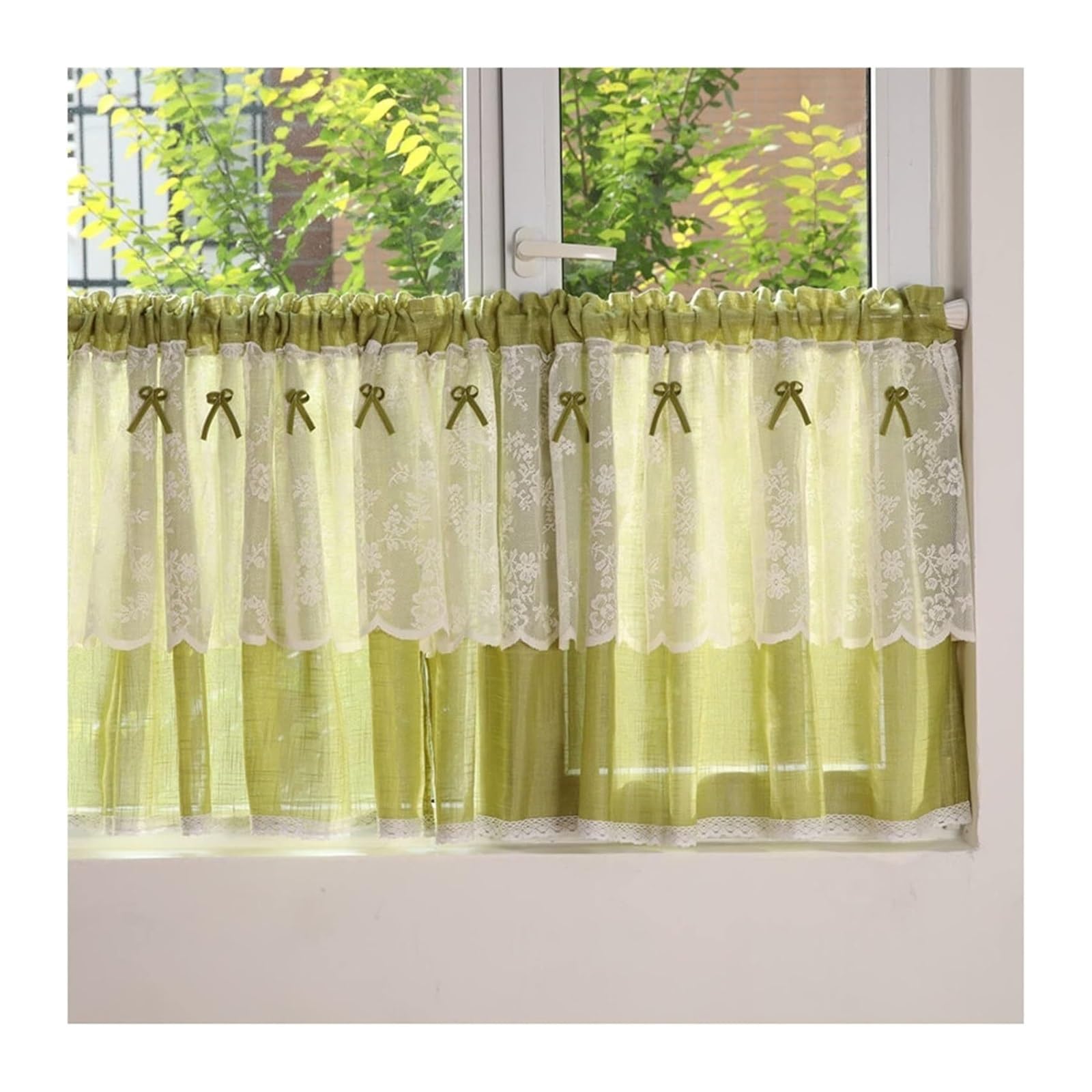 NDLHXKFRP Voile curtains, Green Lace Farmhouse Window Valance Rod Pocket Multiple Sizes(WxH 90x50cm/35x20in)