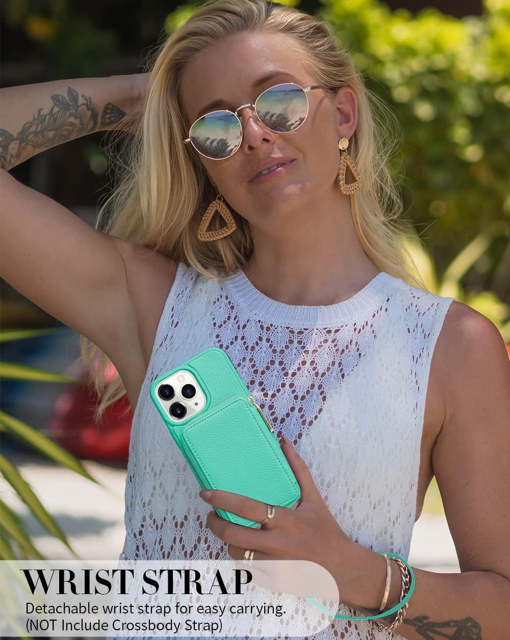 ZVE Wallet Case for iPhone 11 Pro Zipper Wallet Case with Credit Card Wrist Strap Protective Handbag Purse Case for Apple iPhone 11 Pro 5.8 inch - Mint Green