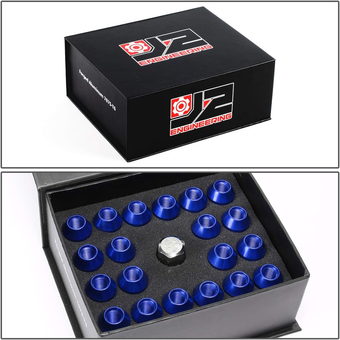 J2 Engineering LN-T7-024-125-BL 20Pcs M12 x 1.25 7075-T6 Aluminum 35mm Close-End Lug Nut w/Socket Adapter (Blue)