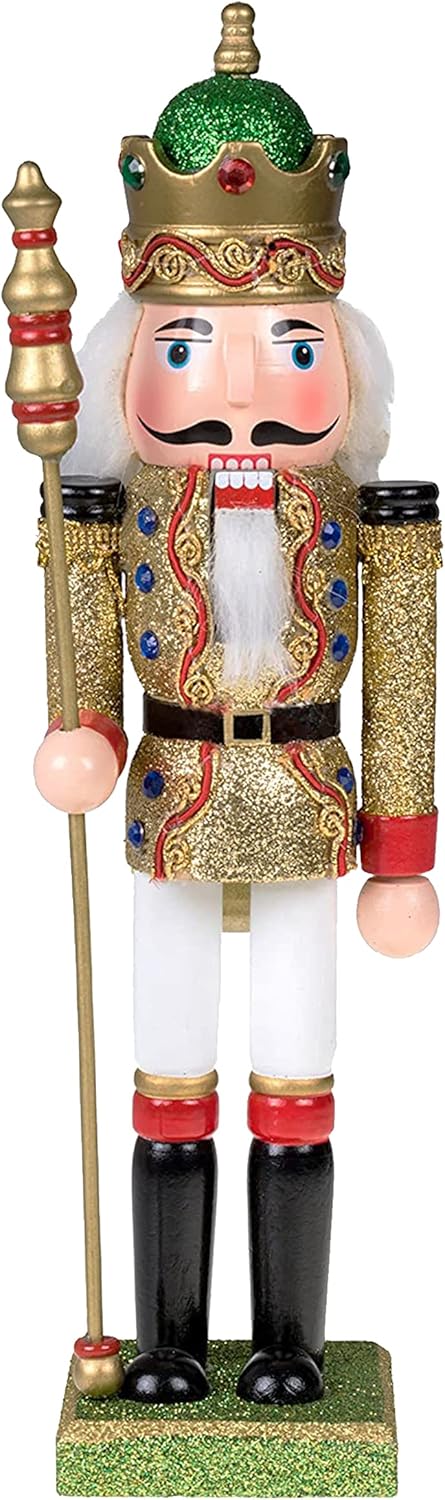 Clever Creations Gold King 12 Inch Traditional Wooden Nutcracker, Festive Christmas Décor for Shelves and Tables