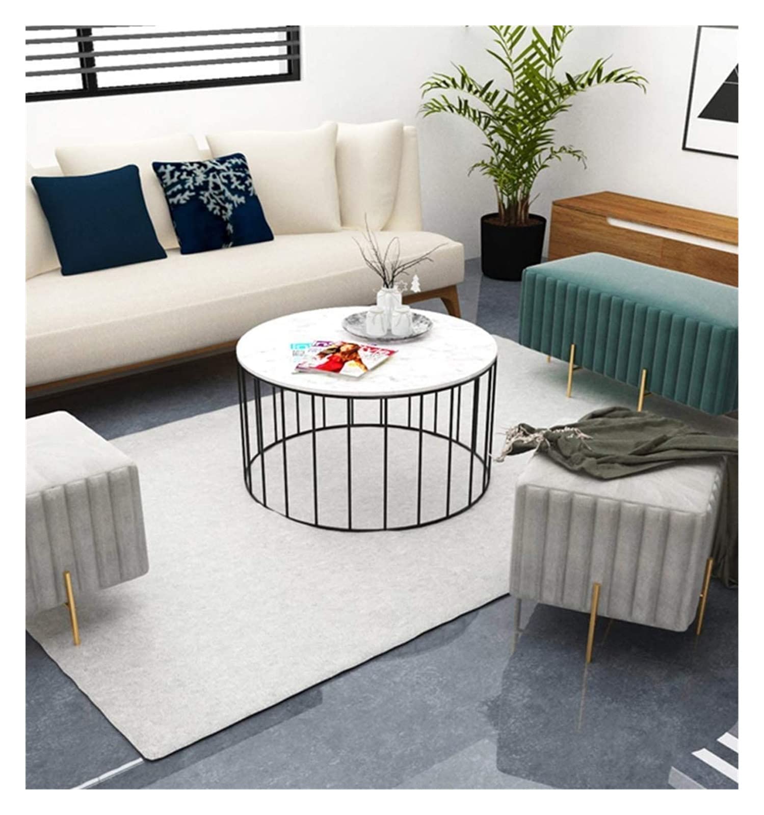 Makeup Stool Velvet Upholstered Cube Ottoman, Modern Tufted Foot