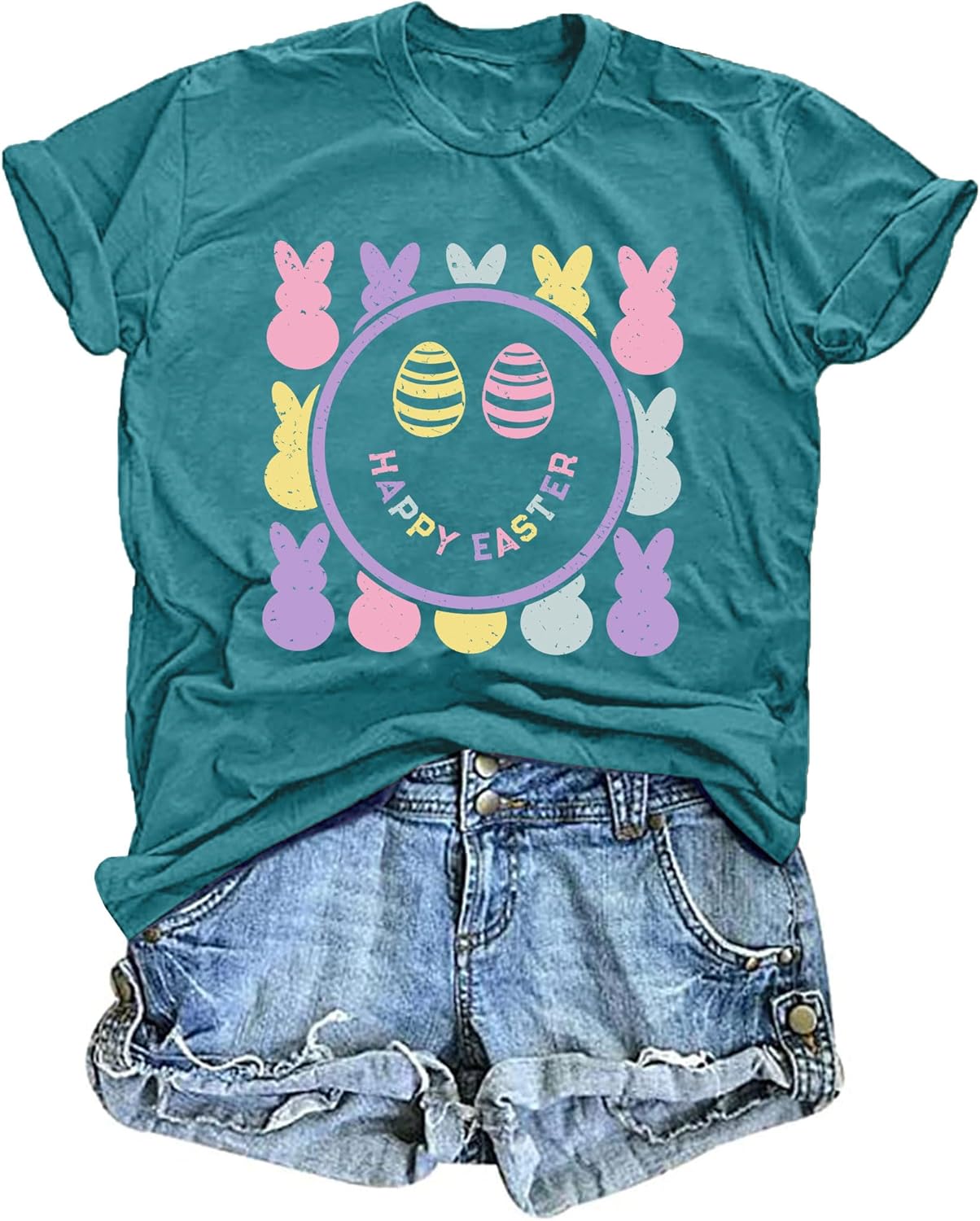 Easter Shirts for Women: Happy Easter Bunny T Shirt Funny Bunny Eggs Graphic Tees Casual Easter Tops