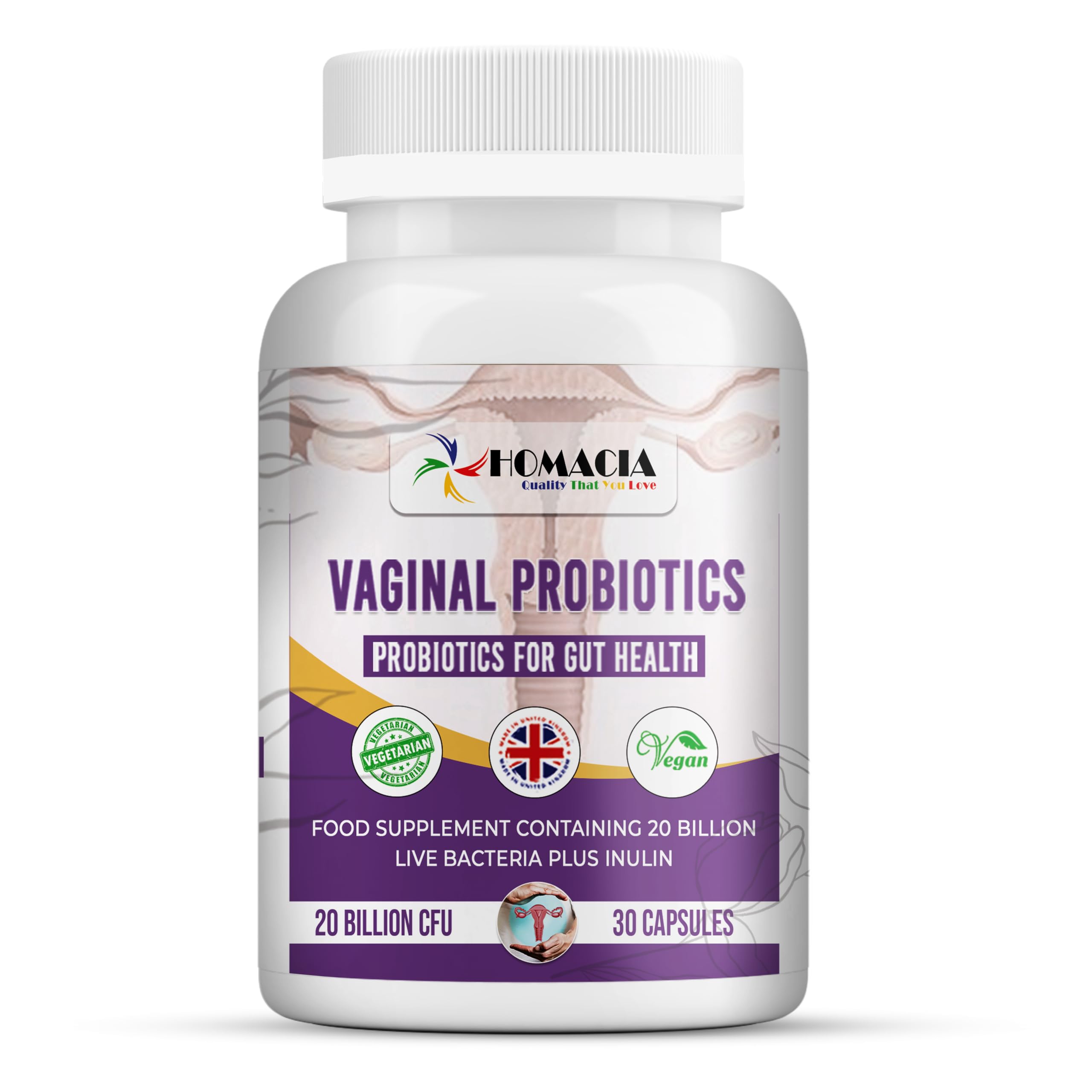 Vaginal Probiotics for Women - 20 Billion Bio-Balance & Vaginal Gut Bacteria Support - Cystitis Treatment for Women - UTI Treatment for Women - Vitaflora for Women - UK Made