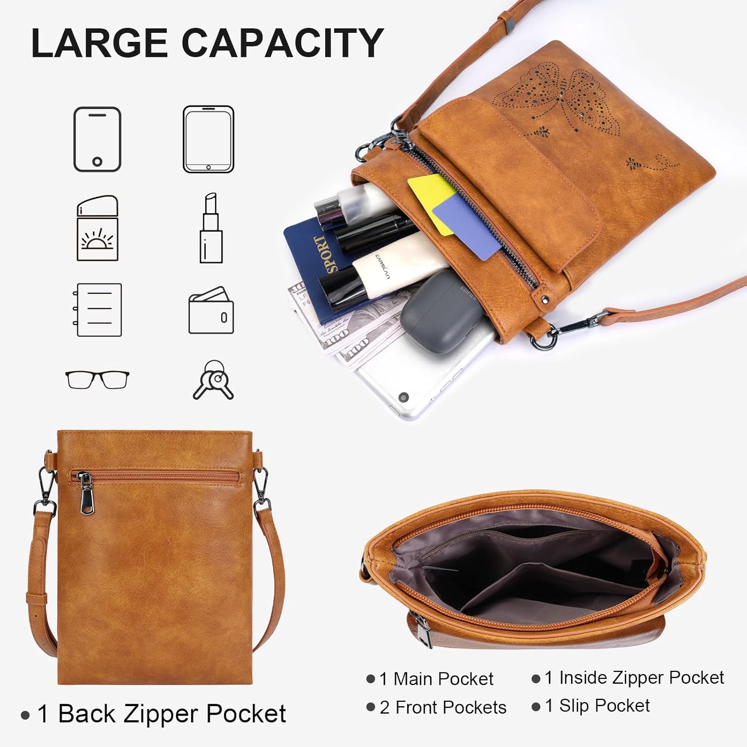Crossbody Bags for Women Vegan Leather Cross Body Purse with Adjustable Strap Multiple Pockets Shoulder Handbags - Image 3