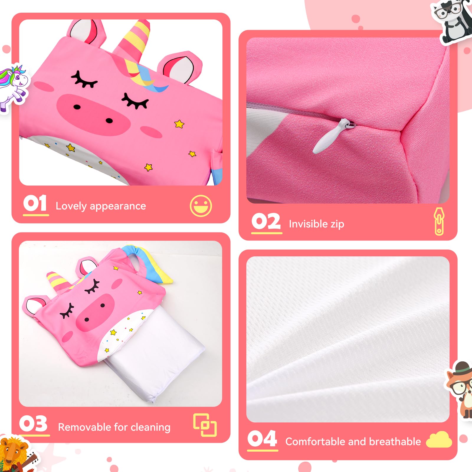 YAOZUP Cuscino Memory Foam Bambini,Cuscino Culla,Cuscino per Bambini con Federa,Ipoallergenico,Anti Acari,Cuscino per Bambini per Sonnellini per Ragazzi e Ragazze (3-10 Anni) (Unicorno)