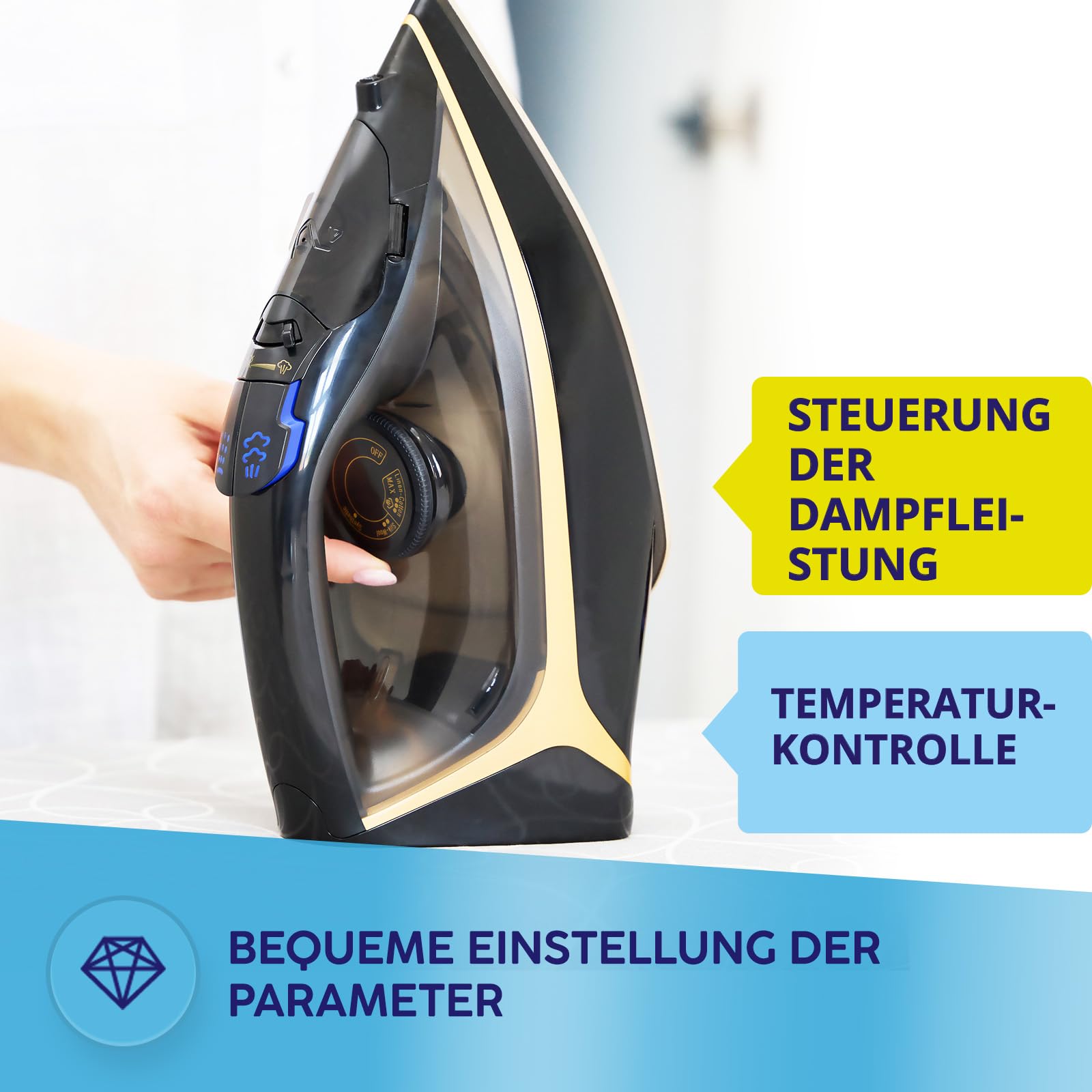MPM Dampfbügeleisen Kabellos mit Keramischer Bügelsohle MZE-26-2600W - Anti-Drip - Self-Clean - LED-Anzeige - 2 Betriebsmodi - Kabellos und Mit Kabel