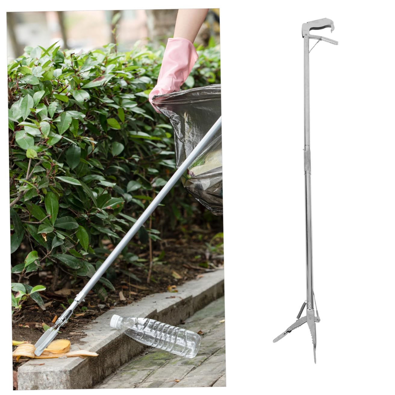 Greifzange Faltbar aus Edelstahl 118cm Robuste Aufhebehilfe für Senioren Metall Greiferclip für Alltag und Müllaufnahme Faltbarer Hebestab für Mobilität und Haushalt