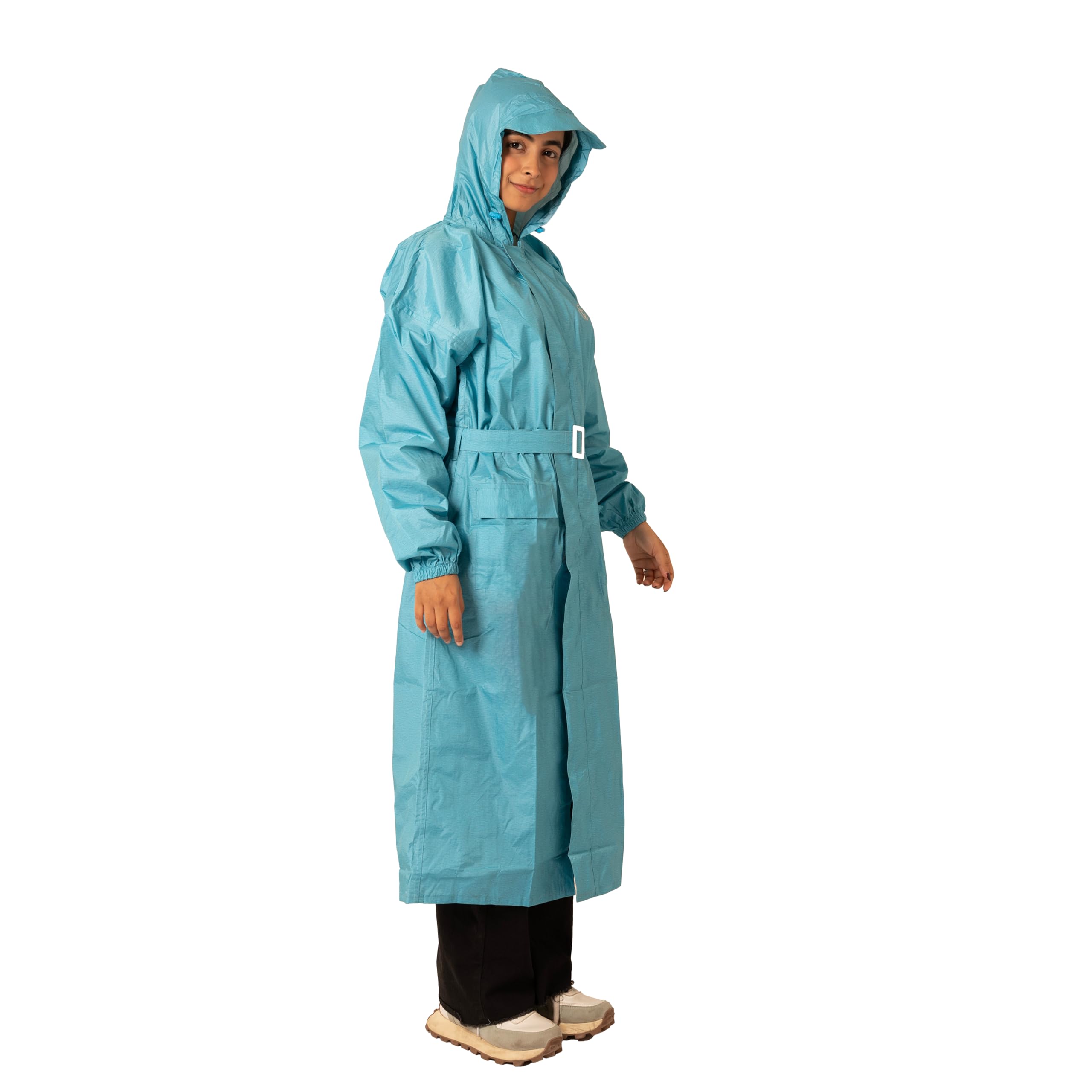 VARSHA Seam-Sealed Raincoat for Women Waterproof with Attached Hood and Waist belt,Buy Portable Waterproof Taping Longcoat for Women Rainwear.(L-1972)-image-22