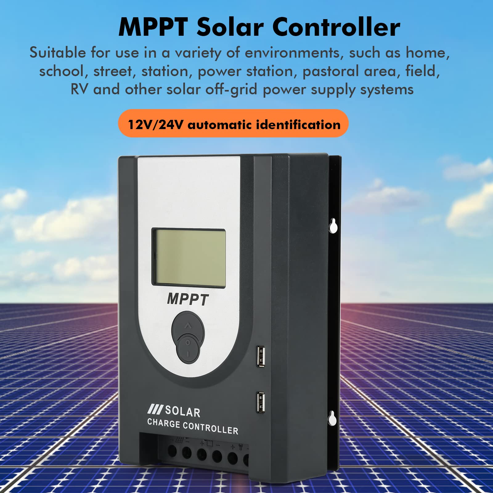 Jadeshay Regolatore di Carica Solare MPPT 12V 24V Regolatore della Batteria del Pannello Solare Display LCD 20A 40A 60A Regolatore della Batteria fotovoltaica (60A)