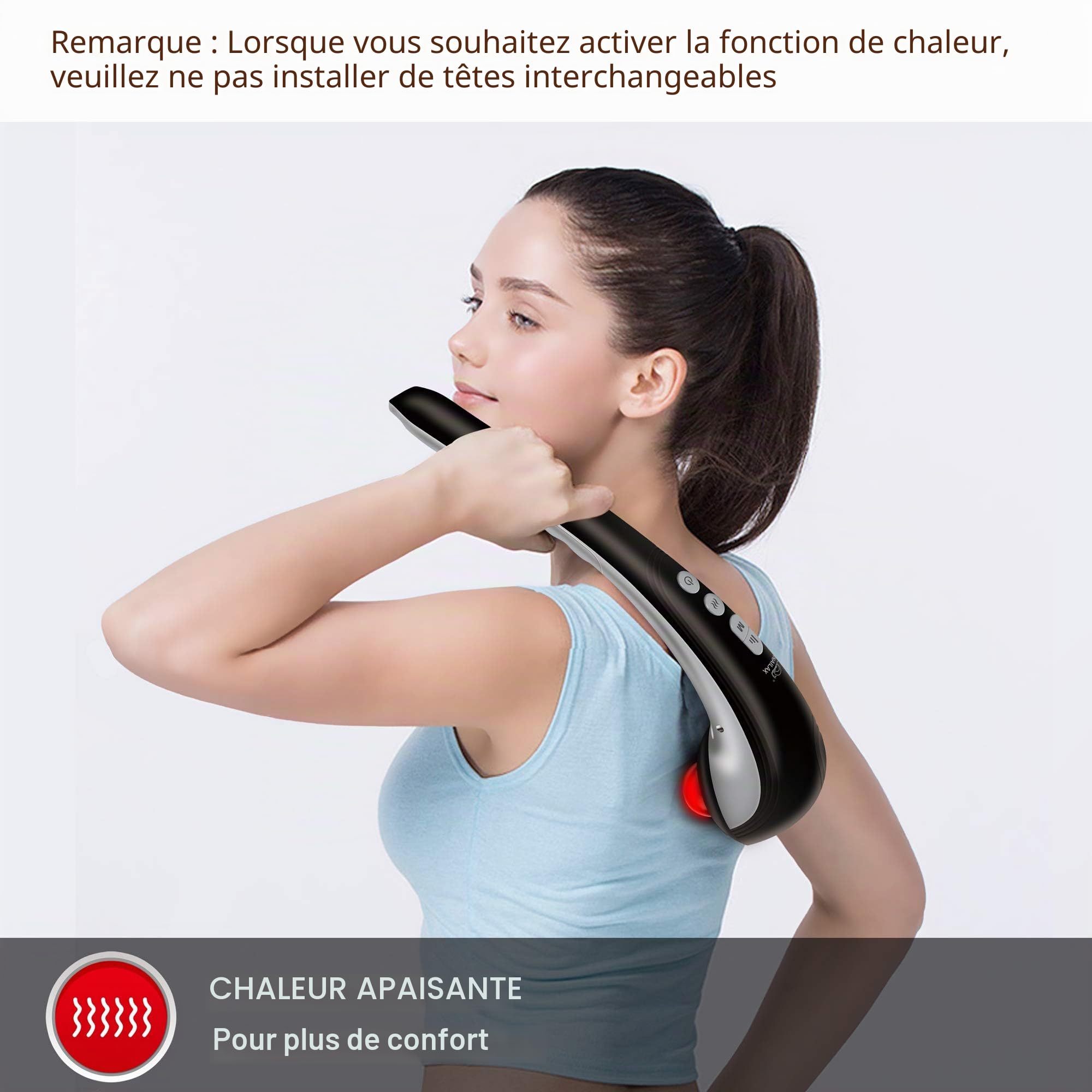 Snailax Masseur electrique pour le dos sans fil à la main-Massage par percussion rechargeable avec chaleur, appareil de massage portatif pour soulager des douleurs dorsale Cadeau Homme&Femme