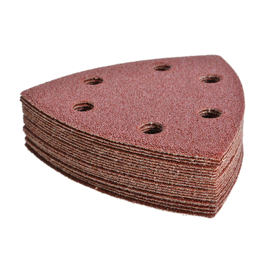 120 Uds Disco de lijado 40-240 Grano 6 agujeros 93 mm Triángulo Delta Papel de lijar Gancho Bucle Disco de papel de lija Herramientas abrasivas, H