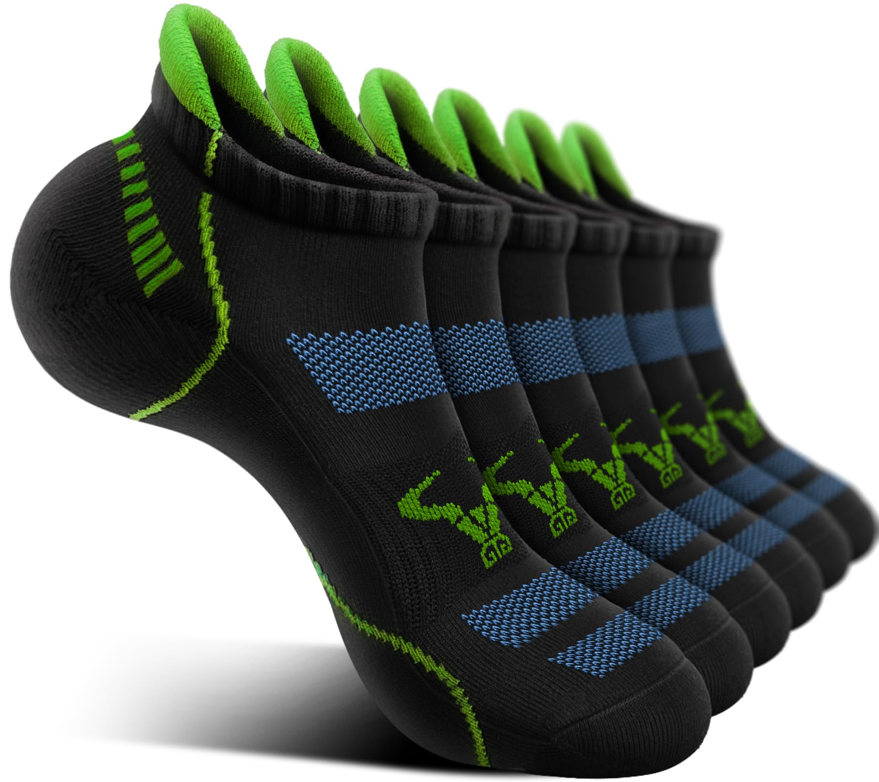 BULLIANT Men Running Socks 6Pairs-Ankle Athletic Socks Wicking Cushioned for Men Walking-Arch Compression Support