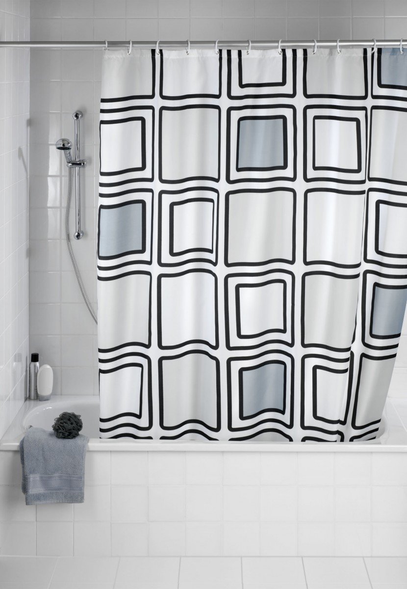 Rideau de douche textile Wenko Mono anti-moisissure blanc 180x200 cm pour baignoire