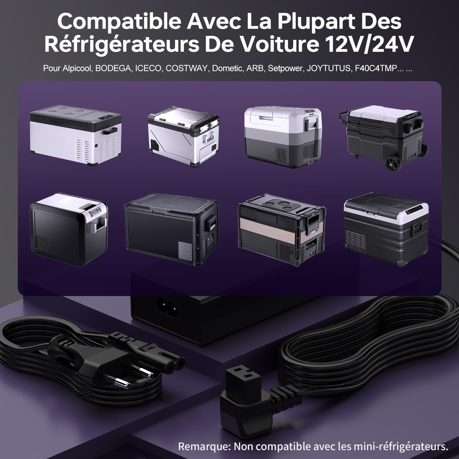 87W AC Adaptateur Glacières de Voiture pour Dometic Alpicool C15 Waeco Mobicool ICECO ARB Bodega, 100-240V Alimentation pour Réfrigérateur de Voiture, 14,5V 6A Chargeur de Compresseur Glacières